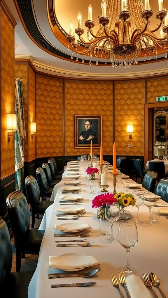 Elegant dining room set for a formal meal with caviar