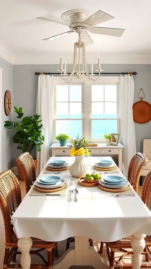 Bright coastal dining area with a view of the ocean