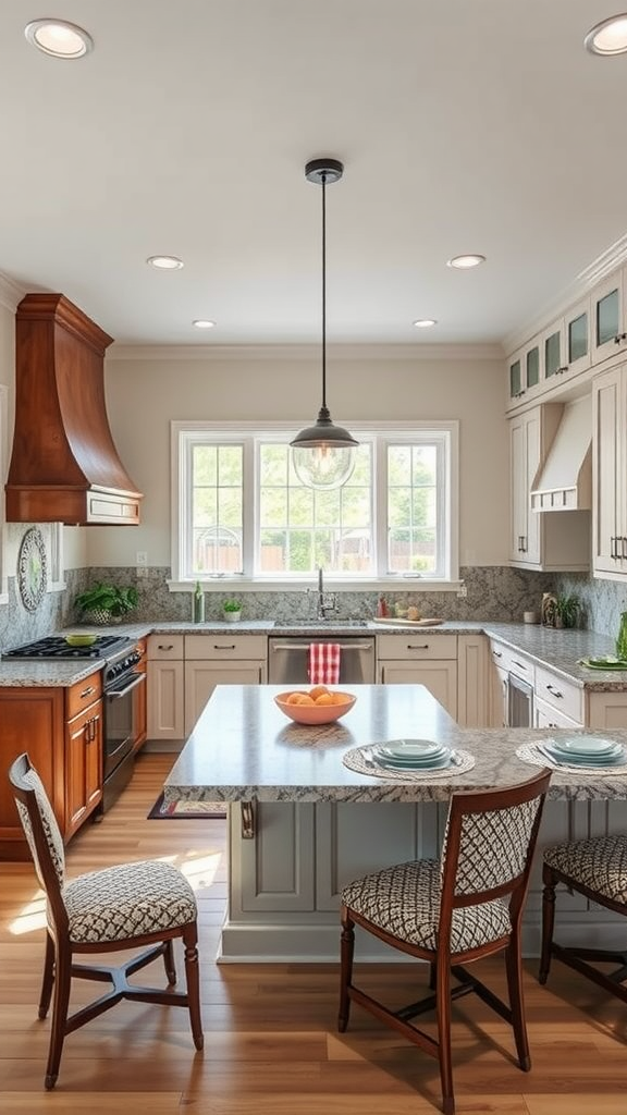 A bright and inviting kitchen with a spacious island, comfortable seating, and large windows.