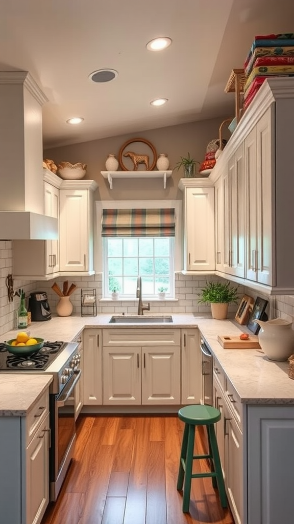 Cozy kitchen with a mix of modern and personal decor.