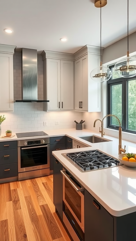 Modern kitchen featuring sleek appliances and smart technology.