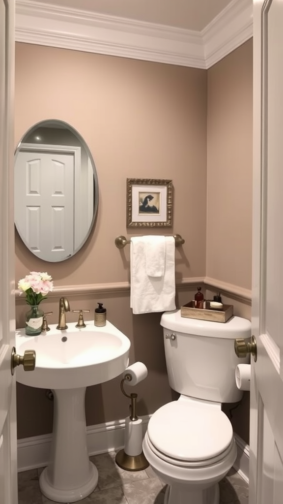 A small bathroom featuring a neutral taupe wall color, a white sink, and a toilet.