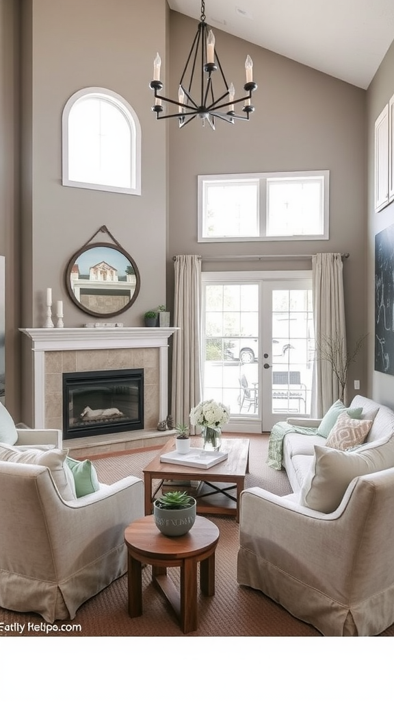 Cozy living room featuring soft gray walls and comfortable seating.